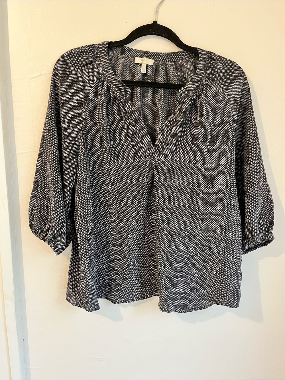 Joie Black & White Peasant V-Neck Blouse